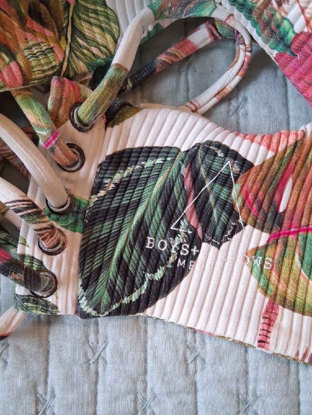 Boys + Arrows Tropical Floral Bikini in Cream, Coral and Green - Picture 11 of 11